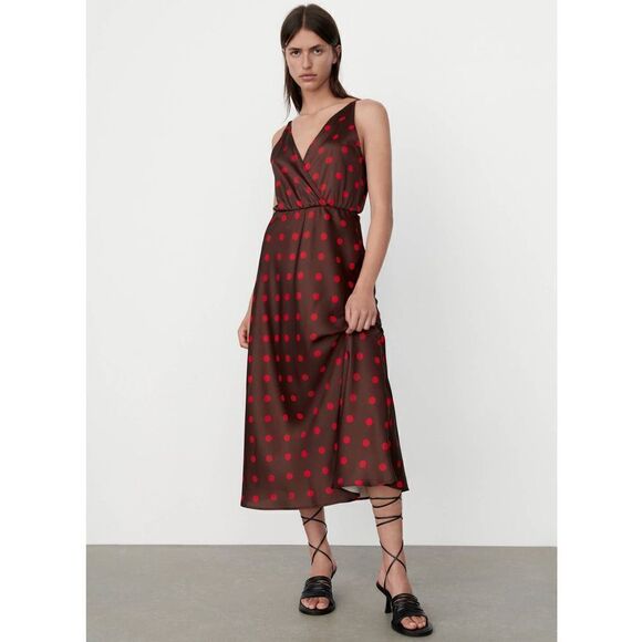 ZARA POLKA DOT SATIN DRESS NEW - Picture 1 of 10